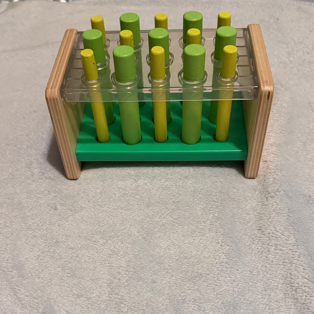 Wooden Test Tube Rack Toy - Green and Yellow